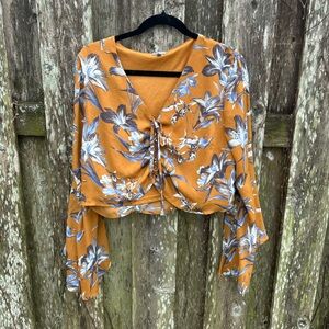Charlotte Russe Boho Bell Sleeve Crop Top Hippie Festival Blouse Size XL